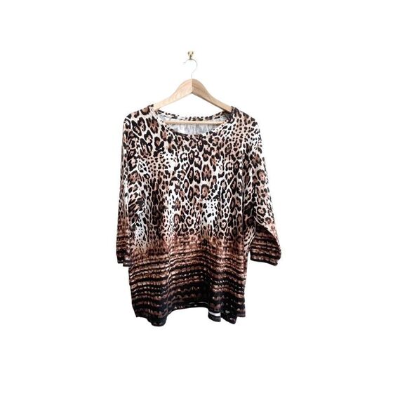 Alia Plus Size Sweater Top Leopard Print Side Slit Women's 2X Soft Stretchy - Picture 1 of 8